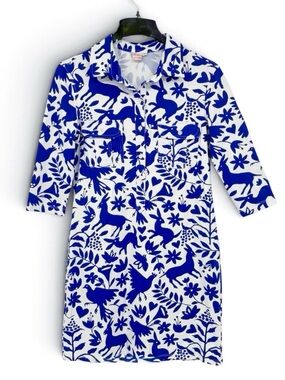 Persifor Winpenny Animal Print Dress Blue White Size Medium